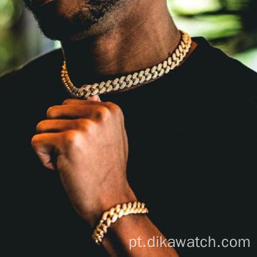 Moda 3 unidades / conjunto de ouro masculino relógio de presente conjunto elegante colar de 20 polegadas pulseira relógios de diamantes conjuntos relógio de pulso de quartzo Reloj Mujer